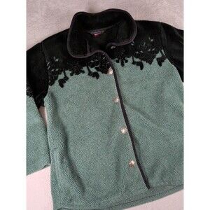 Black Diamond Fleece Button Coat Jacket  Women's Medium Green Black USA Outdoor